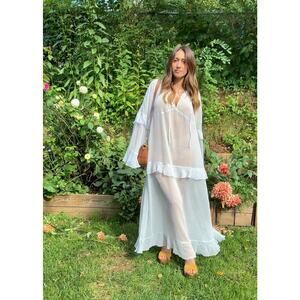 Powder Blue Romantic Boho Sheer Ruffle Maxi Dress